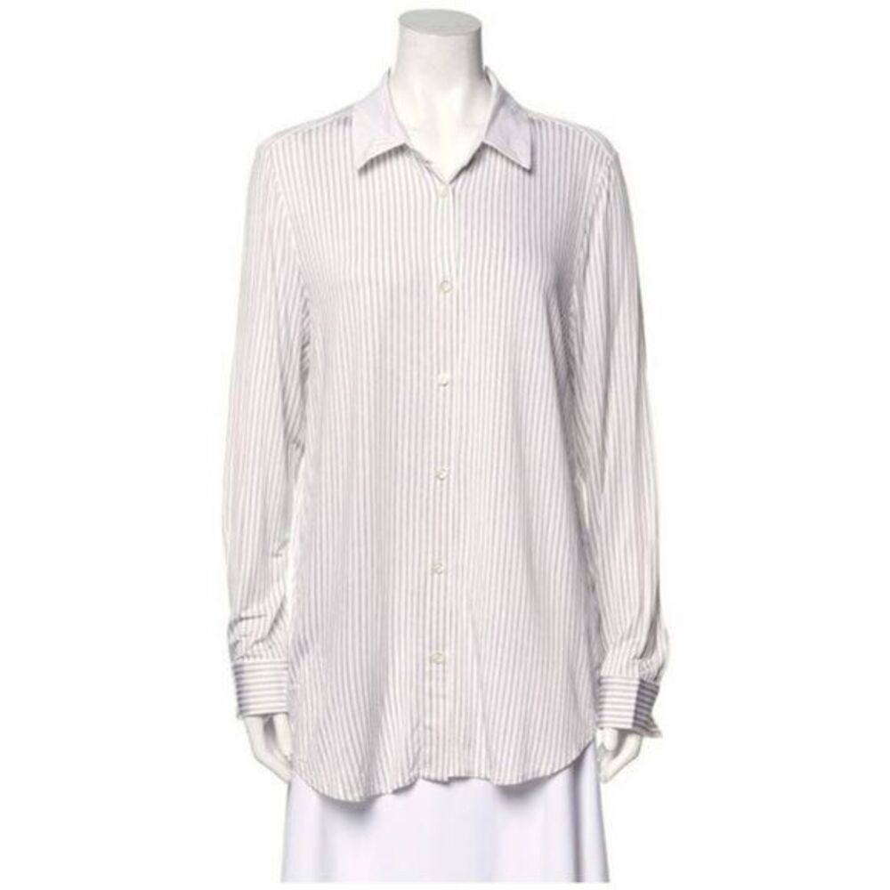 MAGASCHONI ladies White Striped Long Sleeve Button-Up Top size large new
